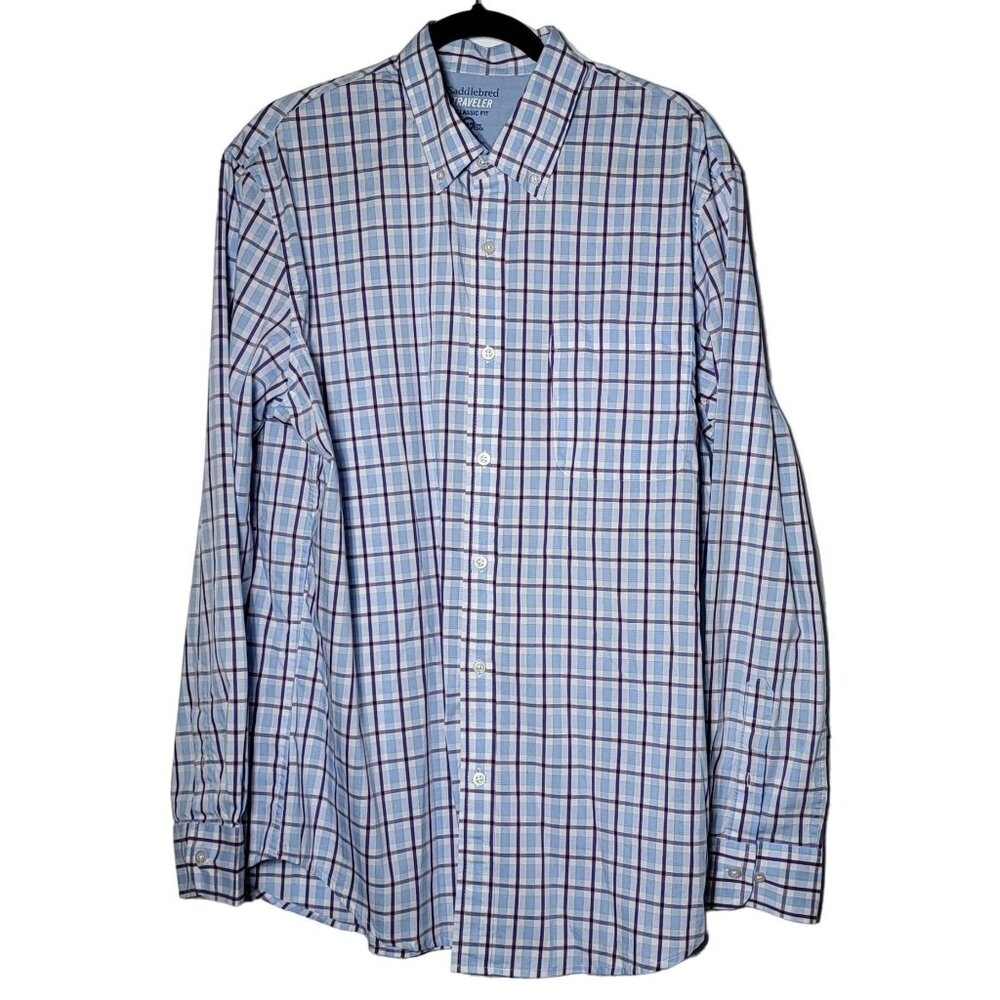 Saddlebred Traveler Mens Adaptive Cool Classic Fit Plaid Long Sleeve Shirt Large